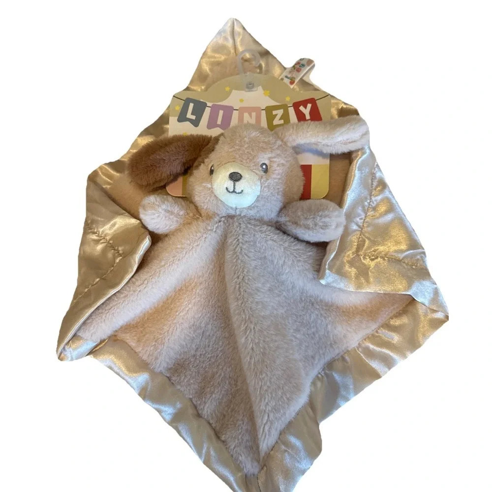 NWT Linzy‎ Baby Beige Puppy Dog Lovey Rattle Plush Spot Infant Security Blanket